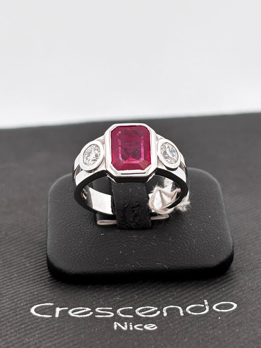 BAGUE RUBIS NON CHAUFFÉ | Or blanc 18k | 3,00 ct | Taille 58 | 9 g