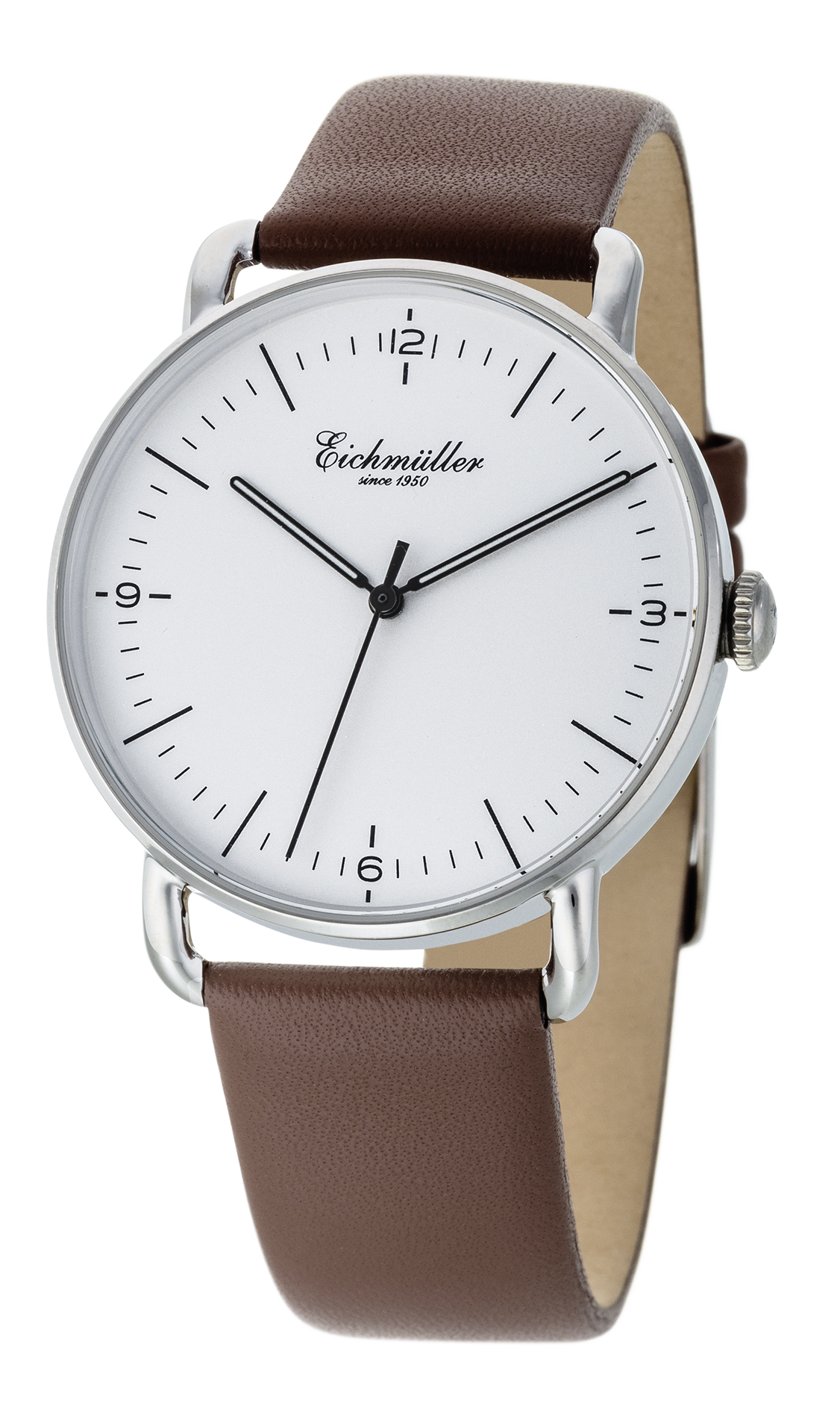 Montre Homme Épure Blanche – Eichmüller x Crescendo | Quartz Japonais – Cuir Marron Véritable