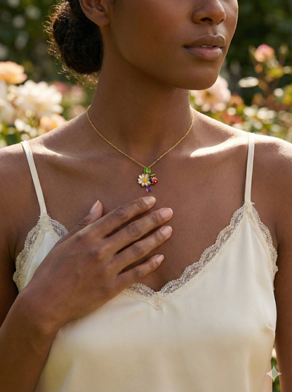 DIOR – Pendentif « Fleurs & Coccinelle » | Or 18K | Émail & Améthyste | 6,7 g