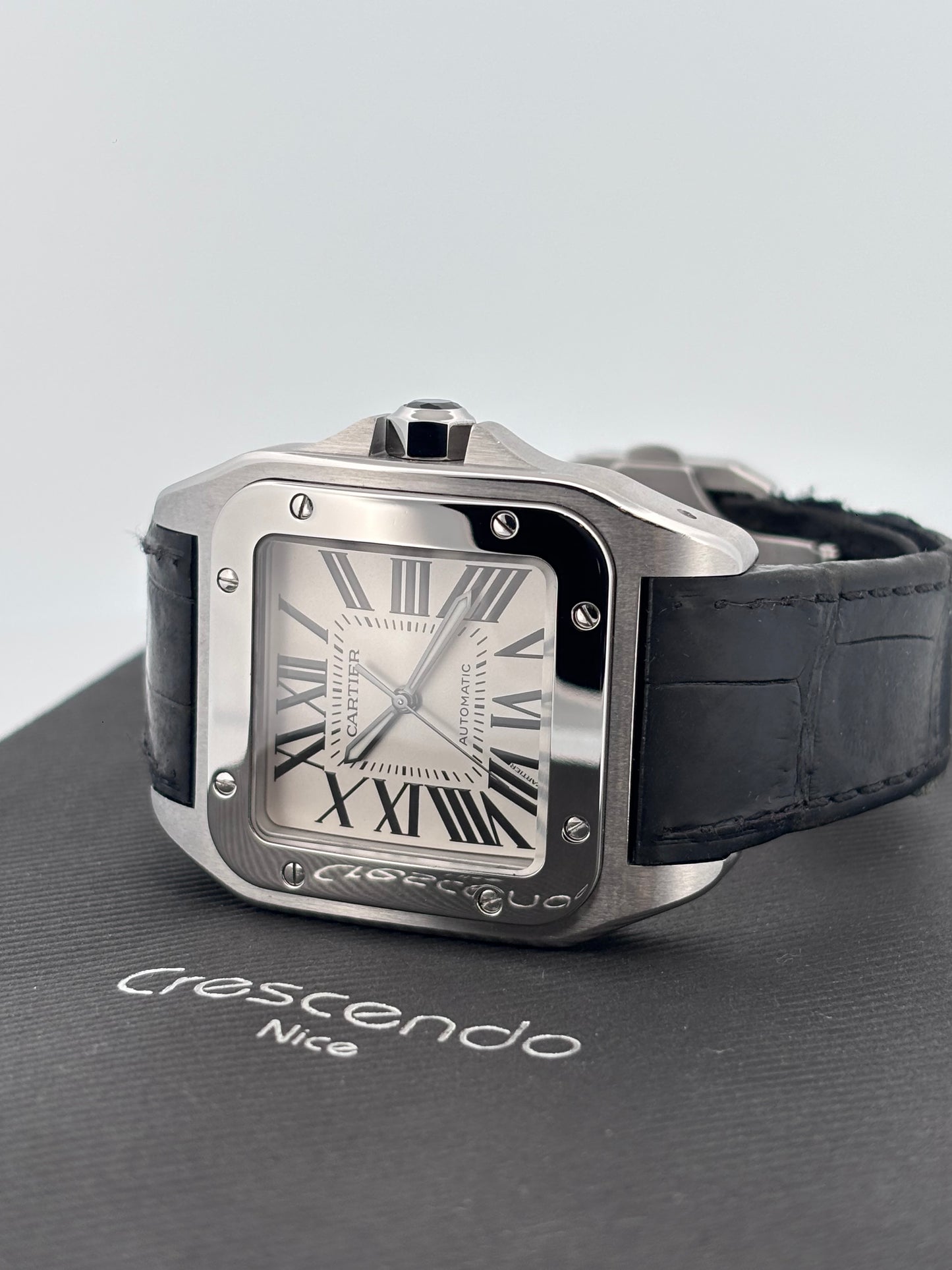 Cartier – Santos 100 | Acier | Automatique | Bracelet cuir | Excellent état