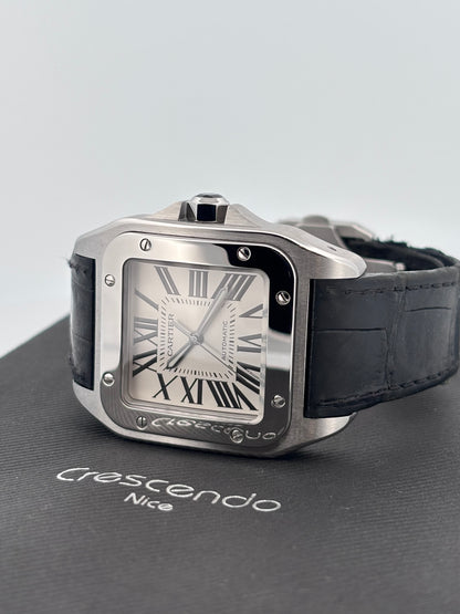 Cartier – Santos 100 | Acier | Automatique | Bracelet cuir | Excellent état