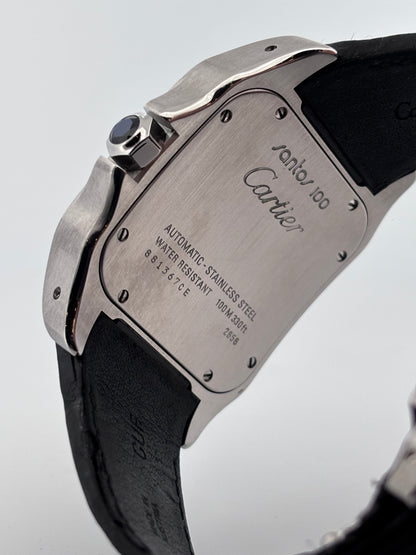 Cartier – Santos 100 | Acier | Automatique | Bracelet cuir | Excellent état