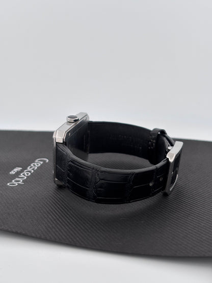 CHANEL | Montre Boy·Friend | Acier | Cadran noir laqué | Bracelet cuir alligator noir