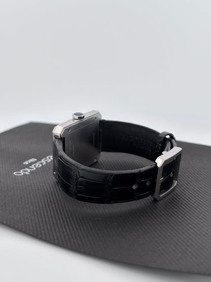 CHANEL | Montre Boy·Friend | Acier | Cadran noir laqué | Bracelet cuir alligator noir