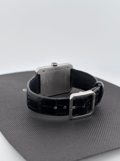 CHANEL | Montre Boy·Friend | Acier | Cadran noir laqué | Bracelet cuir alligator noir