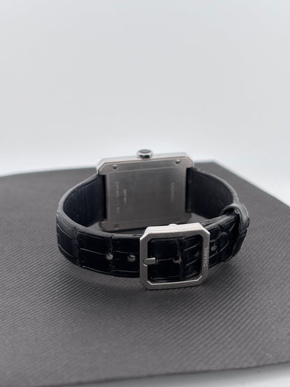 CHANEL | Montre Boy·Friend | Acier | Cadran noir laqué | Bracelet cuir alligator noir