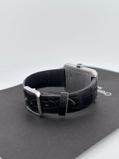 CHANEL | Montre Boy·Friend | Acier | Cadran noir laqué | Bracelet cuir alligator noir