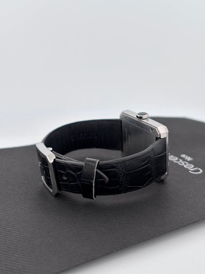 CHANEL | Montre Boy·Friend | Acier | Cadran noir laqué | Bracelet cuir alligator noir