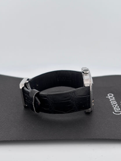 CHANEL | Montre Boy·Friend | Acier | Cadran noir laqué | Bracelet cuir alligator noir
