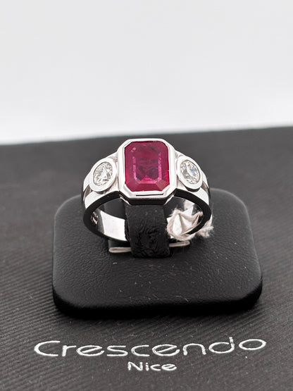 BAGUE RUBIS NON CHAUFFÉ | Or blanc 18k | 3,00 ct | Taille 58 | 9 g