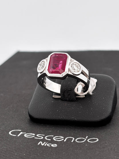 BAGUE RUBIS NON CHAUFFÉ | Or blanc 18k | 3,00 ct | Taille 58 | 9 g