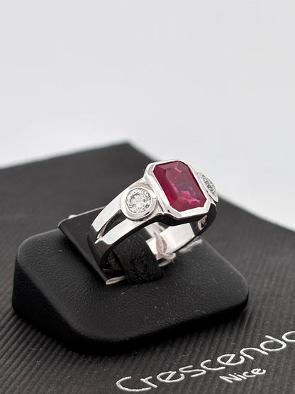 BAGUE RUBIS NON CHAUFFÉ | Or blanc 18k | 3,00 ct | Taille 58 | 9 g