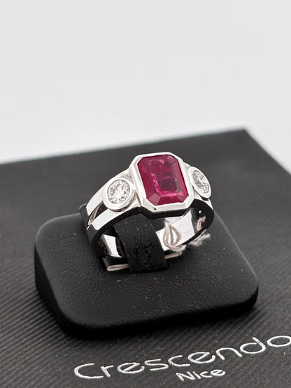 BAGUE RUBIS NON CHAUFFÉ | Or blanc 18k | 3,00 ct | Taille 58 | 9 g