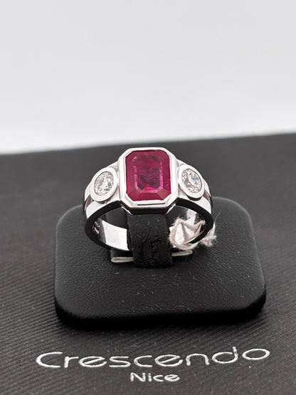 BAGUE RUBIS NON CHAUFFÉ | Or blanc 18k | 3,00 ct | Taille 58 | 9 g