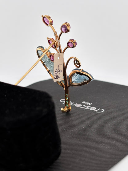 Broche gold rubi eme