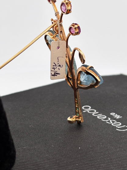 Broche gold rubi eme