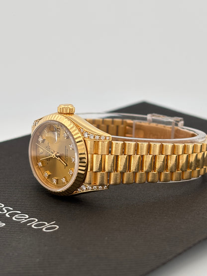 ROLEX – Lady-Datejust | Or jaune 18K | Cadran champagne diamants | Bracelet Président