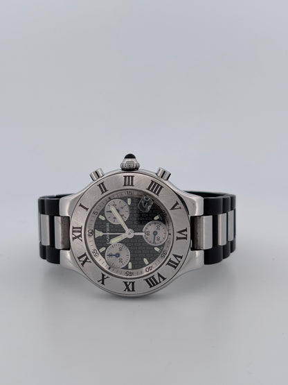 CARTIER – Must 21 Chronographe | Acier & Caoutchouc | Cadran motif double-C | 38 mm