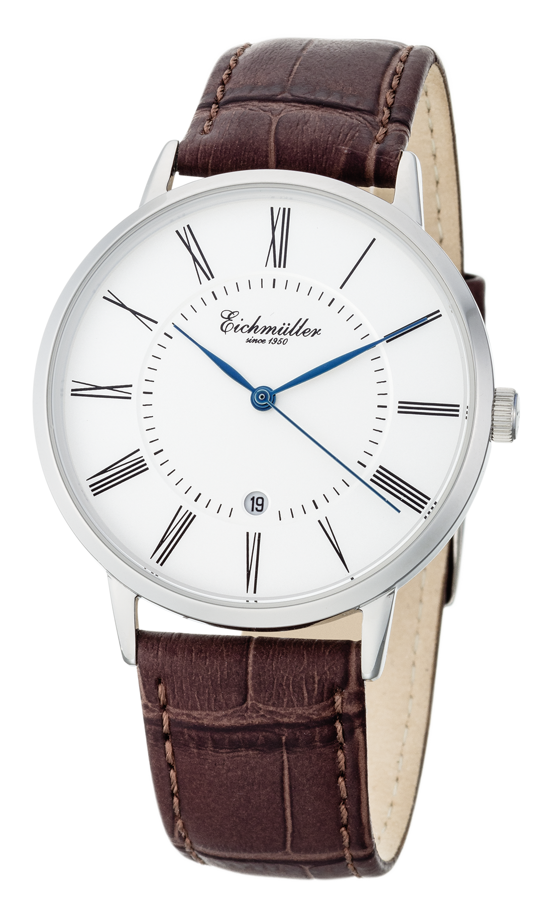 Montre Homme Classique Blanche – Eichmüller x Crescendo | Dateur | Quartz Japonais – Cuir Marron Véritable