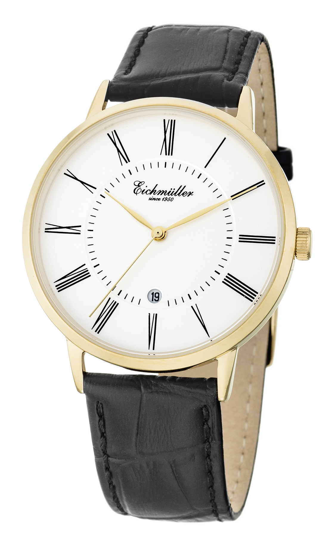 Montre Homme Classique Blanche – Édition Or – Eichmüller x Crescendo | Dateur | Quartz Japonais – Cuir Noir Véritable