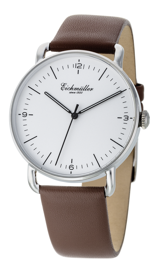 Montre Homme Épure Blanche – Eichmüller x Crescendo | Quartz Japonais – Cuir Marron Véritable
