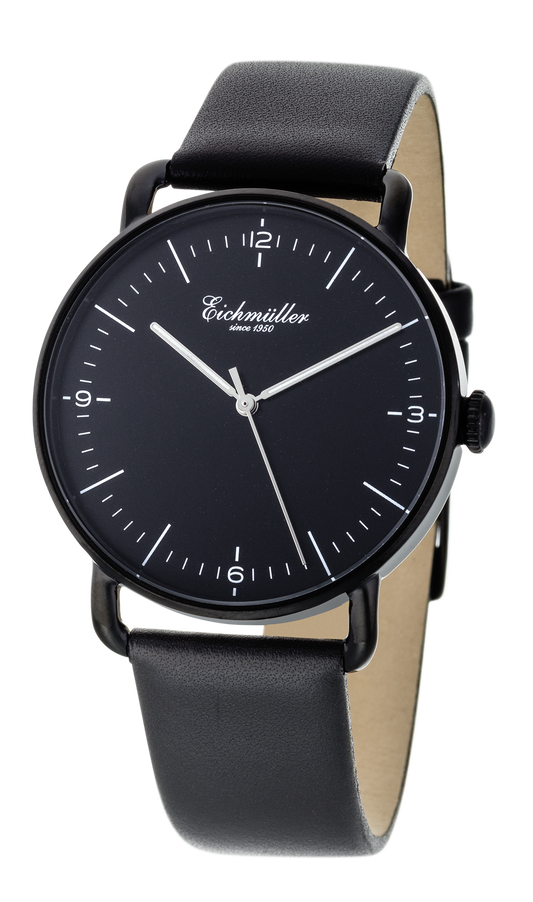 Montre Homme Épure Noire – Eichmüller x Crescendo | Quartz Japonais – Cuir Véritable