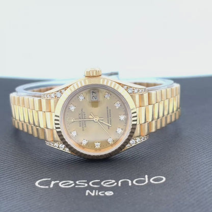 ROLEX – Lady-Datejust | Or jaune 18K | Cadran champagne diamants | Bracelet Président